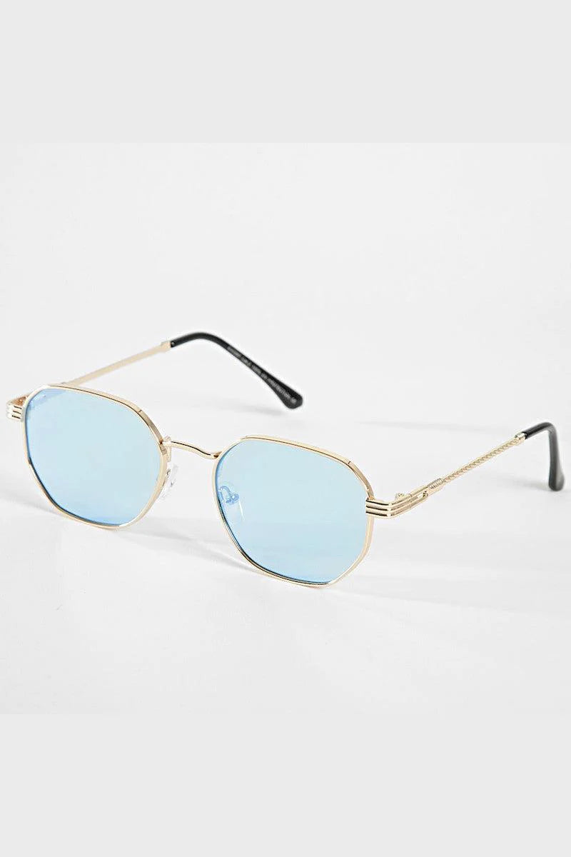 Lichtblauwe zonnebril met goudkleurig frame- moderne unisex zonnebril
