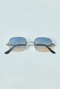 Randloze heren zonnebril met blauw gradient glazen en metalen pootjes - Cityvibes